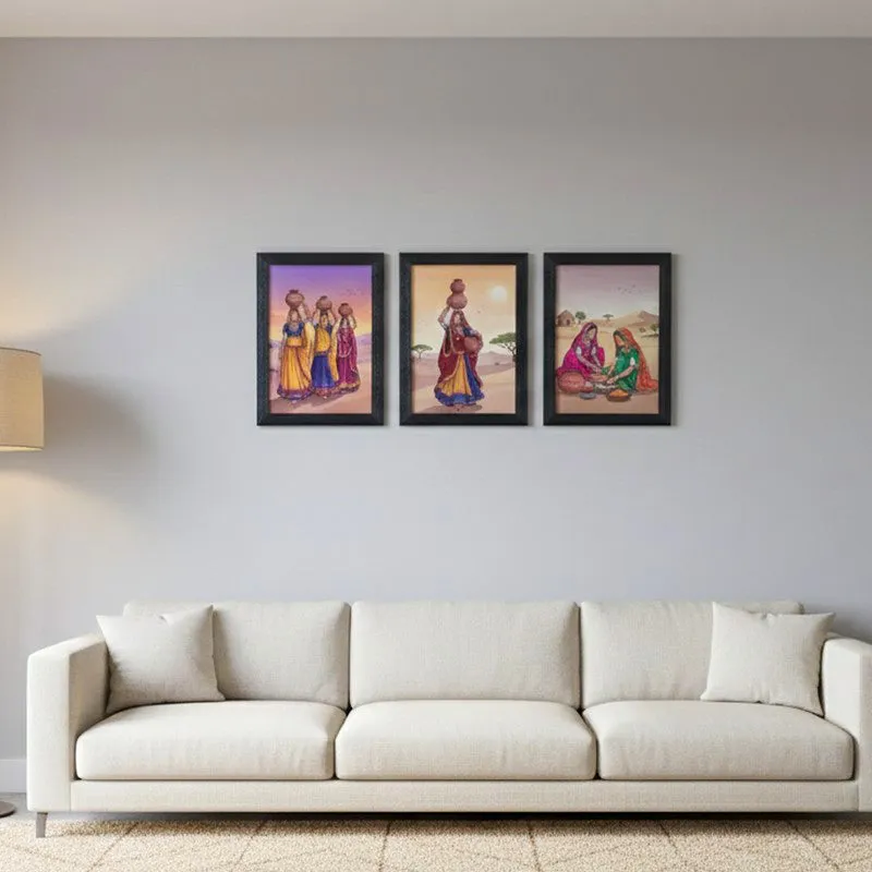 Desert Courtyard Wall Painting With Frame - Set Of Three media 1