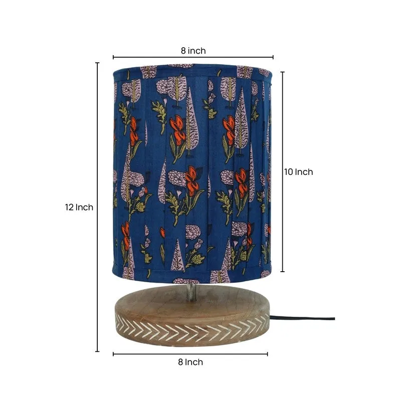 Nocturne Garden Cotton Table Lamp With Wooden Base - Blue media 5