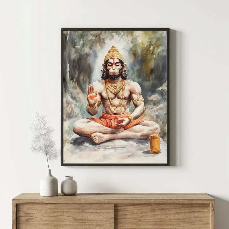 Anjaneya's Tapas Spiritual Archival Paper Wall Painting With Frame - Black media 1