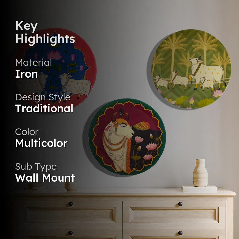 Pichwai Kamadhenu Wall Plate - Set of Three media 2