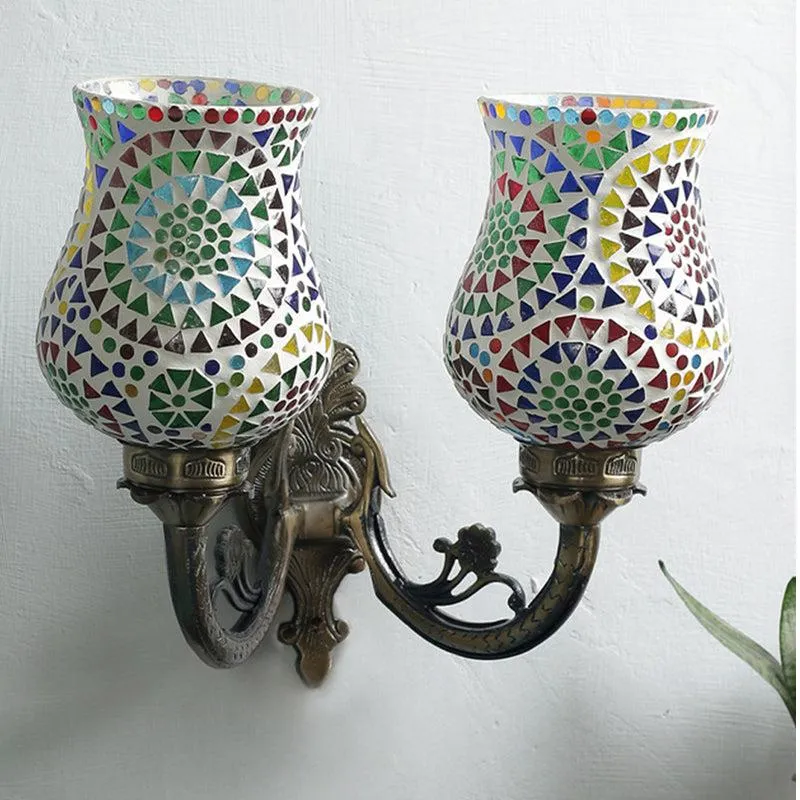 Elva Twinner Mosaic Glass & Metal Wall Lamp media 3