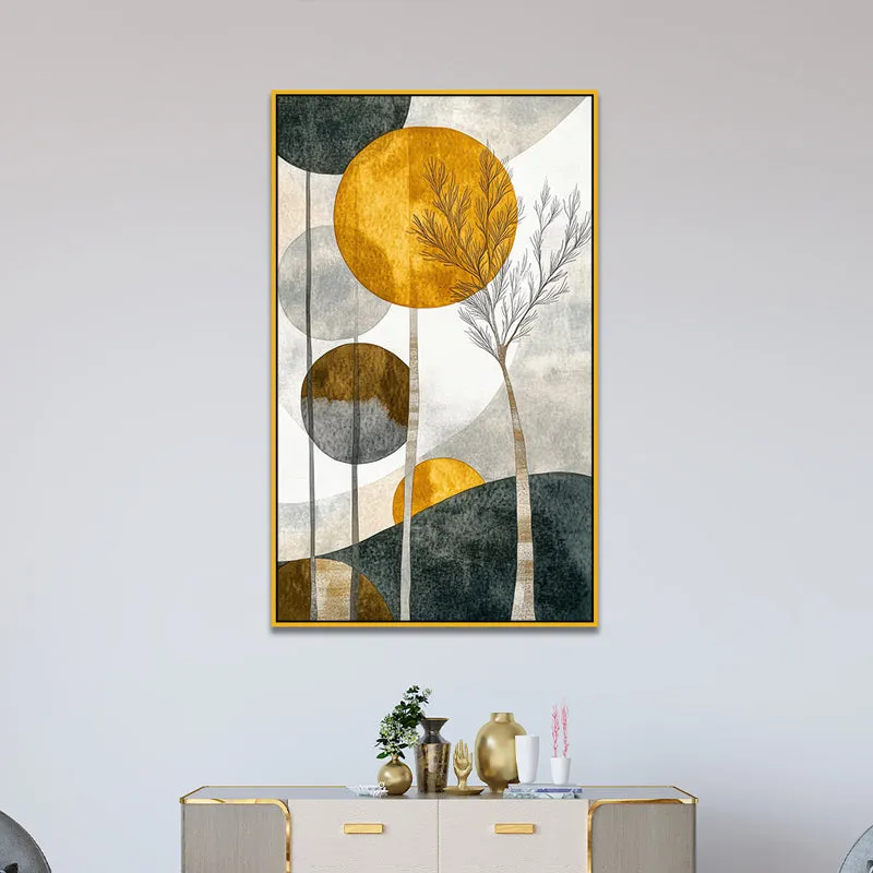 Silence Of Trees Abstract Canvas Wall Painting With Frame - Gold media 3