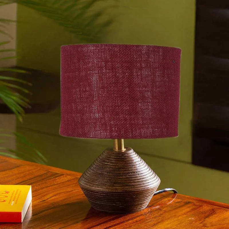 Yami Wooden Table Lamp With Jute Shade - Brown,Maroon media 2