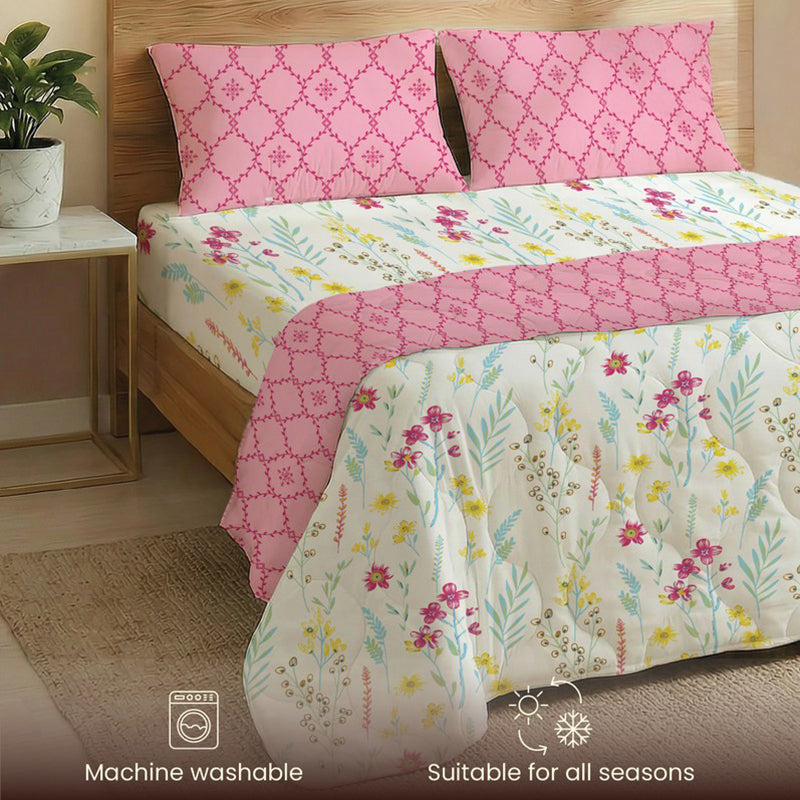 Urban Space Floral Pink Glace Cotton,Microfiber Bedding Set (200 TC)  - Four Piece Set media 6