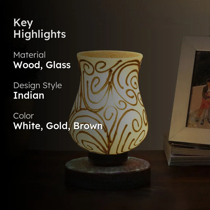 Flamora Mosaic Glass Table Lamp With Wooden Base - White & Gold media 2