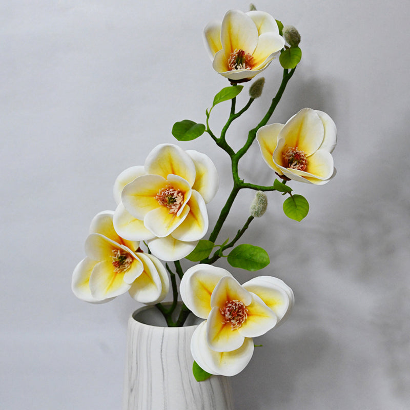 Artificial Magnolia Flower Stick - White media 7