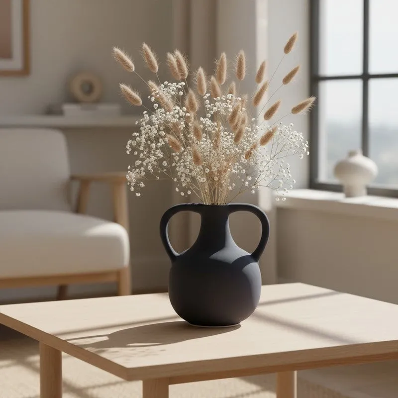 Matte Noir Loop Handle Ceramic Vase media 3