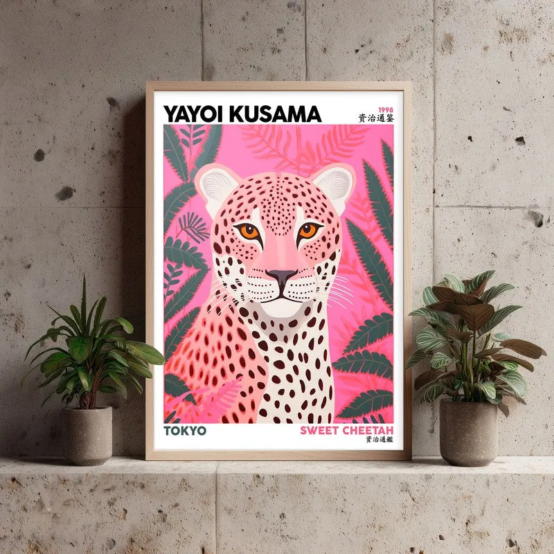 Sweet Cheetah Inspired by Yayoi Kusama Archival Canvas Wall Art - Natural Brown Frame media 4