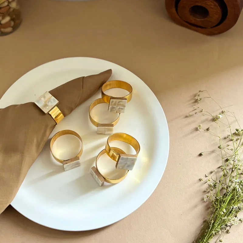 Asher Square Handcrafted Mother Of Pearl Napkin Rings - Set Of Six media 3