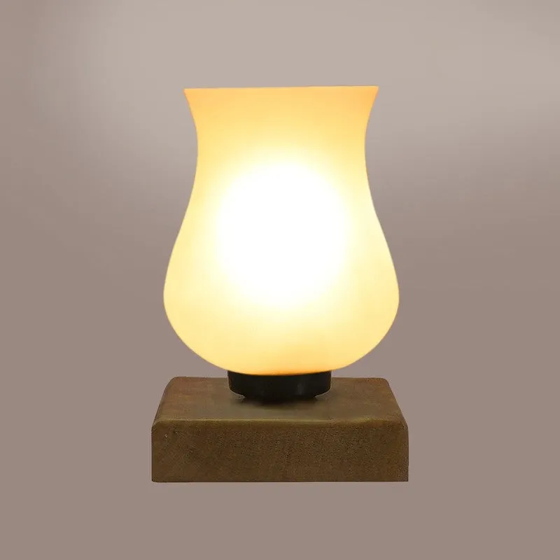 Skylora Glass Table Lamp With Wooden Base - White media 8