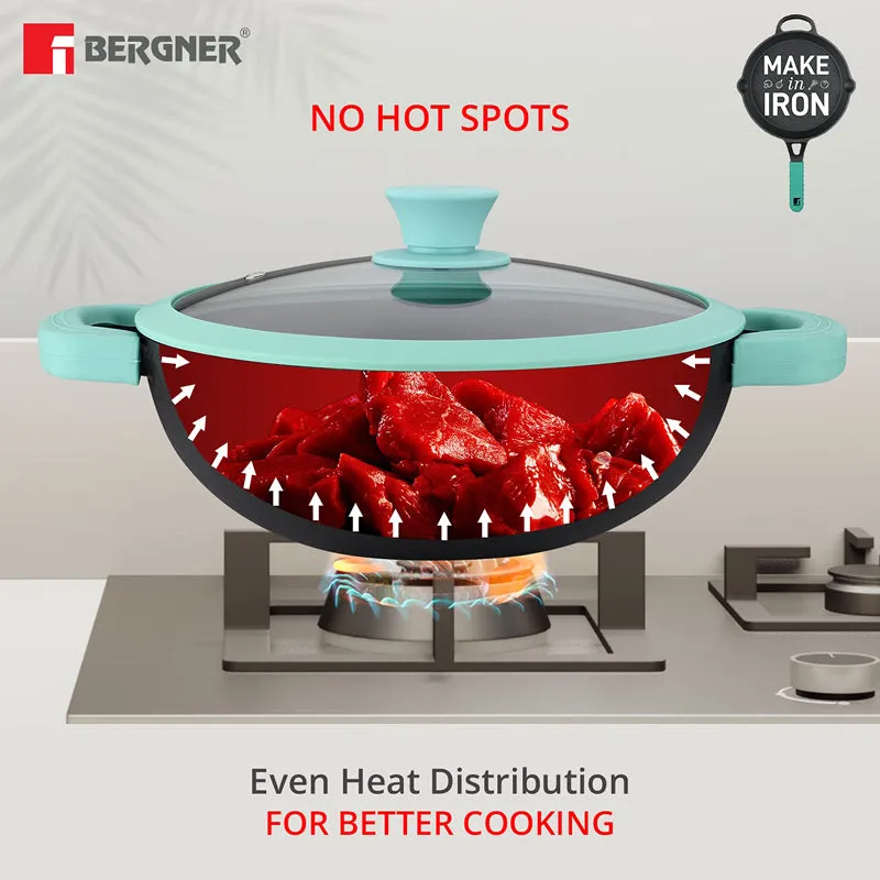 Bergner Cast Iron Kadhai With Lid - 3800 mL/11 Inches media 7