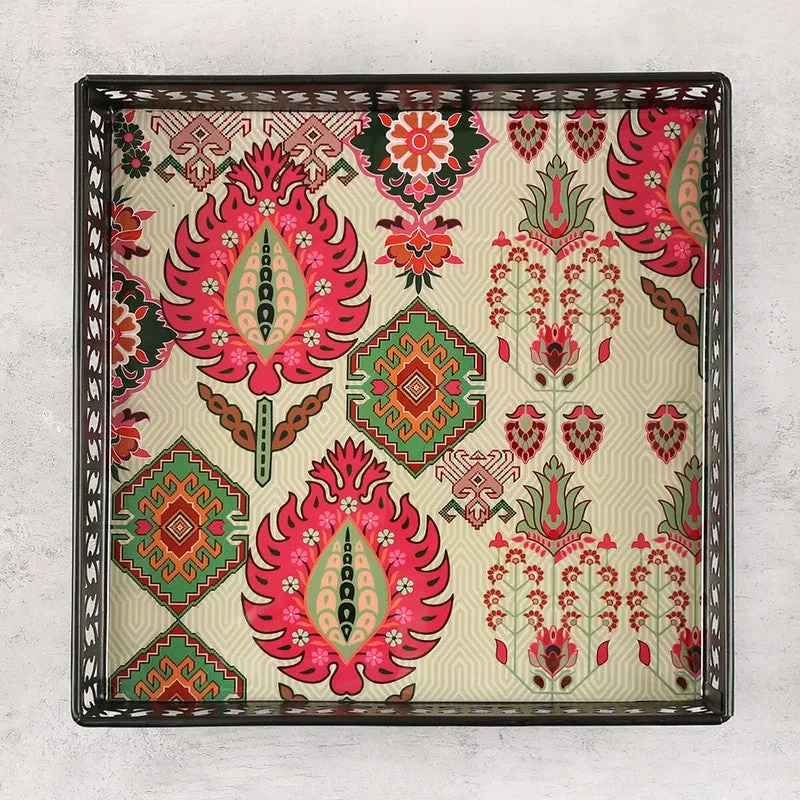 India Circus Rosavine Multicolor Square Galvanized Iron Serving Tray media 3