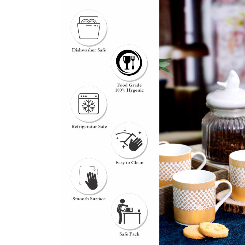 Sonaki Giselle Charm Bone China Tea Cup Gold & Yellow (210 mL Each) - Set Of Six media 4