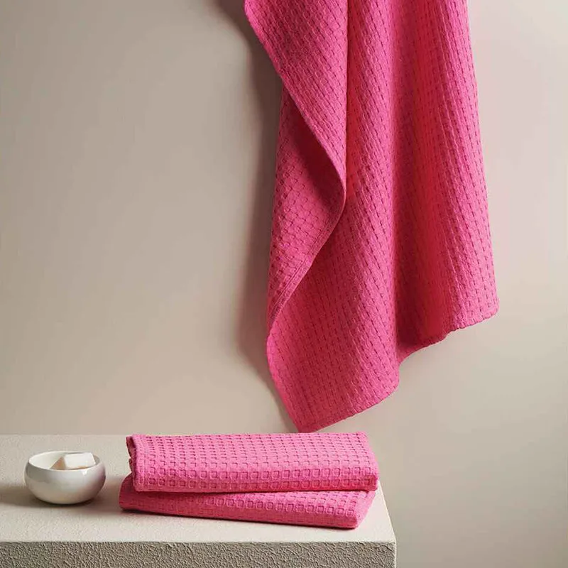 Haimi Textured Waffle Towel Combo (Pink) - Four Piece Set media 1