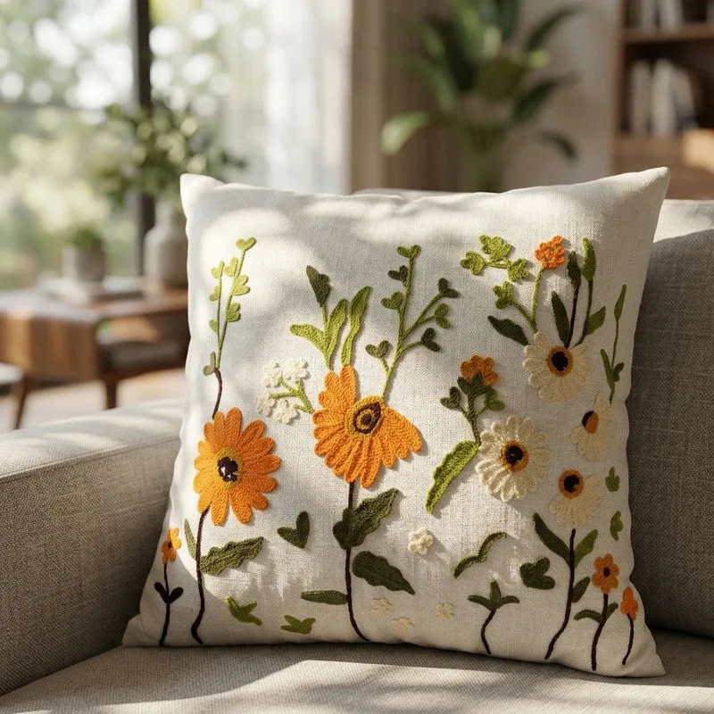 Thread Bloom Embroidered Cotton Cushion Cover media 3