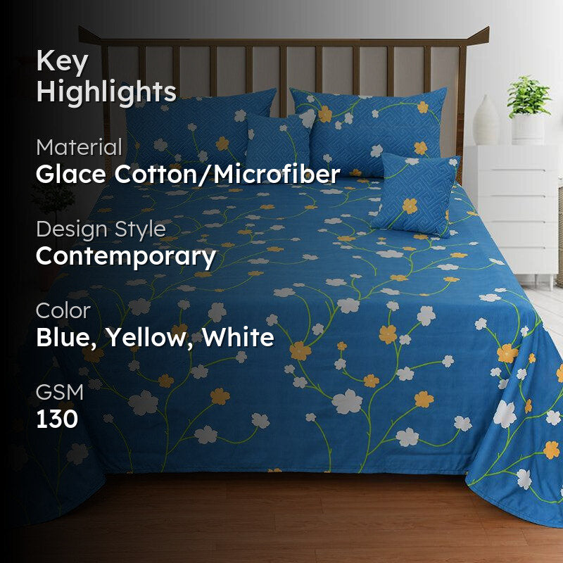 Blue Gardenia Floral Quilted Microfiber Bedding Set - Five Piece Set media 2