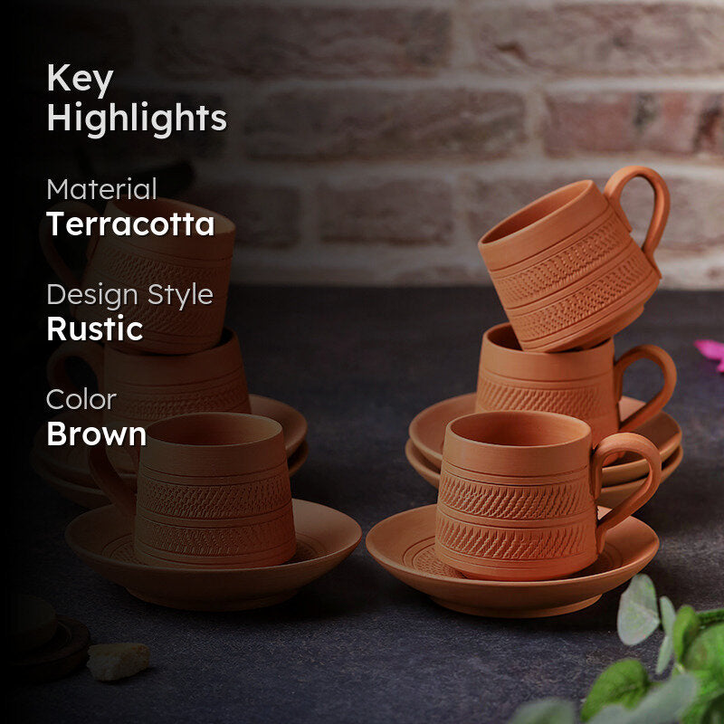Claysip Terracotta Cup & Saucer (160 mL Each) - Set of Six media 2