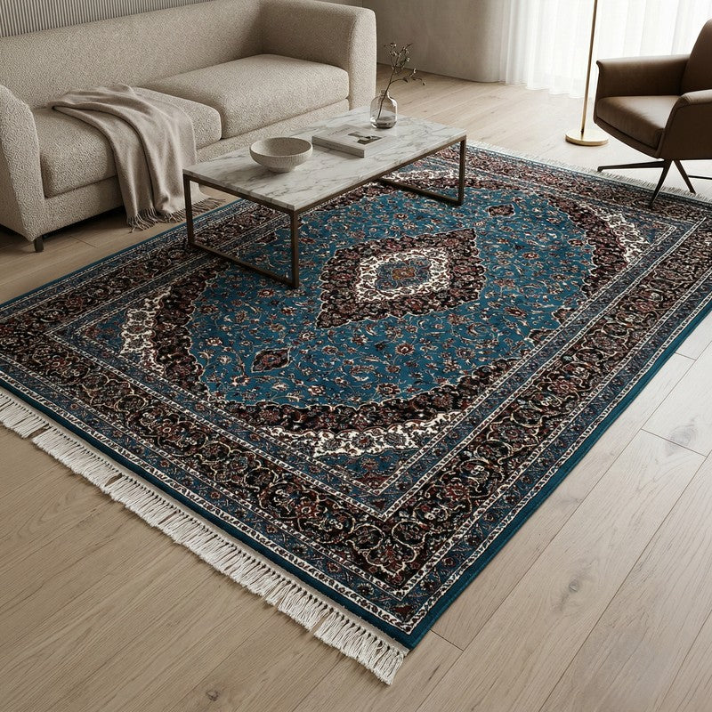 RitiRang Artificial Silk Carpet - Blue - 5 x 7 ft