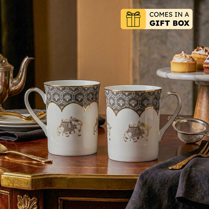 Gilded Legacy Classic 24k Gold Brushed Porcelain Coffee Mug (280 mL Each/Grey) - Set Of Six - 280 ML