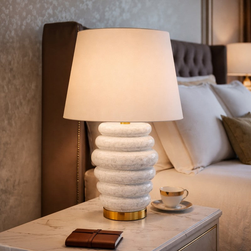 AarviDecor Ariston Designer Fabric Table Lamp - White