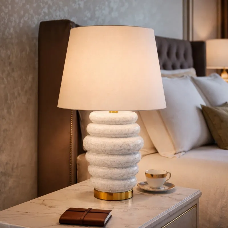 AarviDecor Ariston Designer Fabric Table Lamp - White media 1