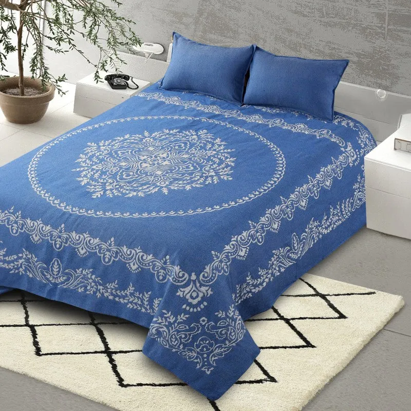 Ethnic Serenity Cotton Bedsheet (Blue) - 220 TC media 4