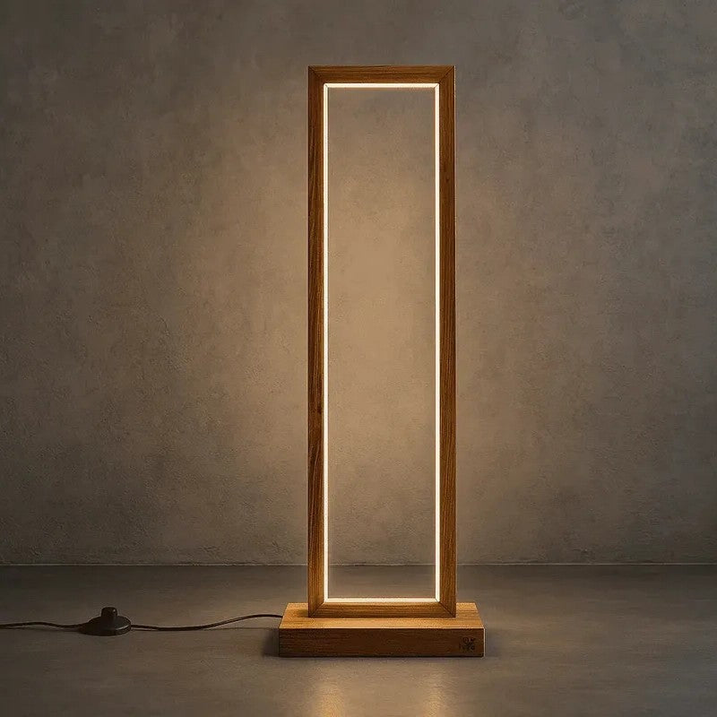 Rectangular Teak Wood LED Wooden Floor Lamp media 3