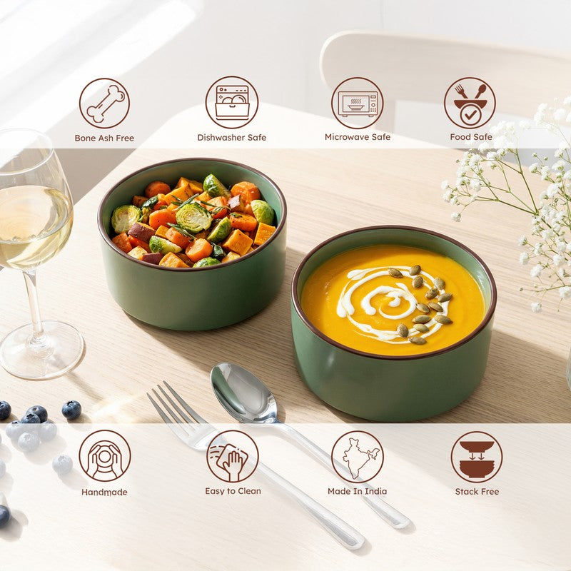 Whimsi Ceramic Soup Bowls (280 mL,Green) - Set Of Two media 5