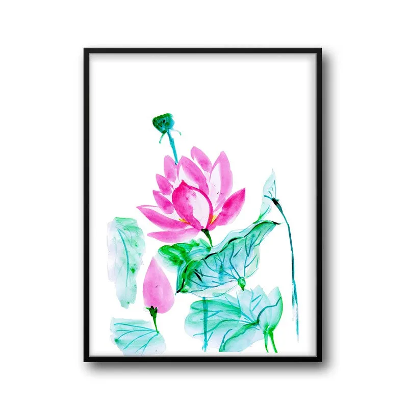 Lotus Brushstrokes Archival Paper Wall Art With Frame media 6