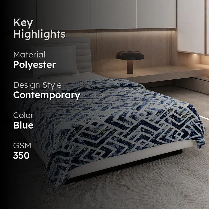 Monte Carlo Mazora Geometric Print Polyester Blanket (Blue) - 350 GSM media 2