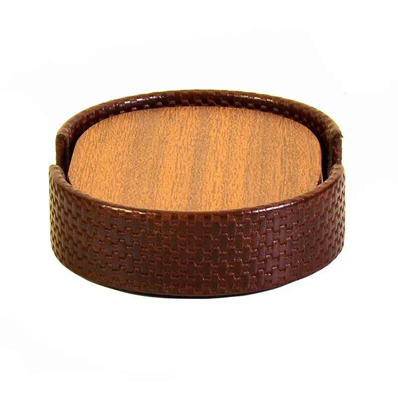 Tishue Faux Leather Coaster (Brown) - Seven Piece Set media 7