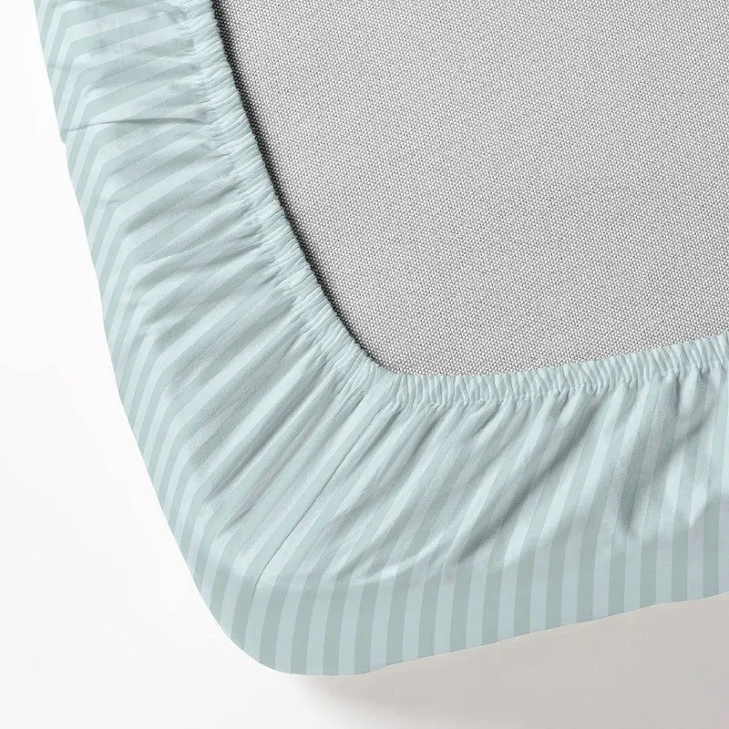 StripeScape Glace Cotton Fitted Bedsheet (Light Grey) - 130 GSM - 8