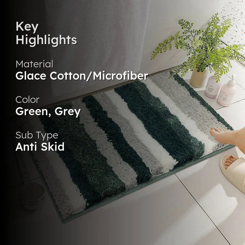 Stripe Luxe Bath Mat - Green, Grey media 2