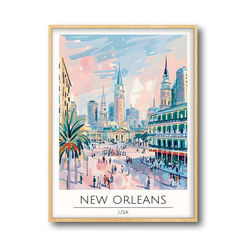 Vintage New Orleans Framed Canvas Archival Canvas Wall Painting - Natural Brown Frame media 5