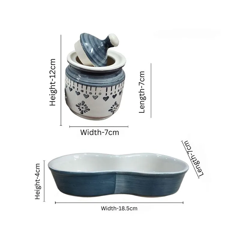 Sabai Ceramic Jar With Tray (Grey/225 mL) - Three Piece Set media 6