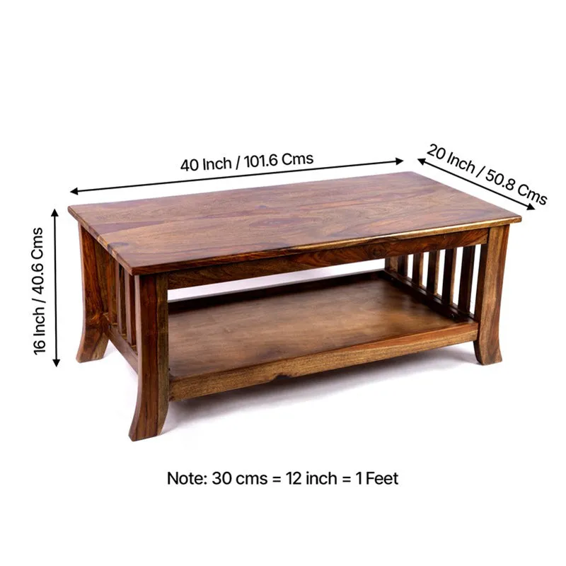 Bravon Sheesham Wooden Center Table - Light Brown media 12