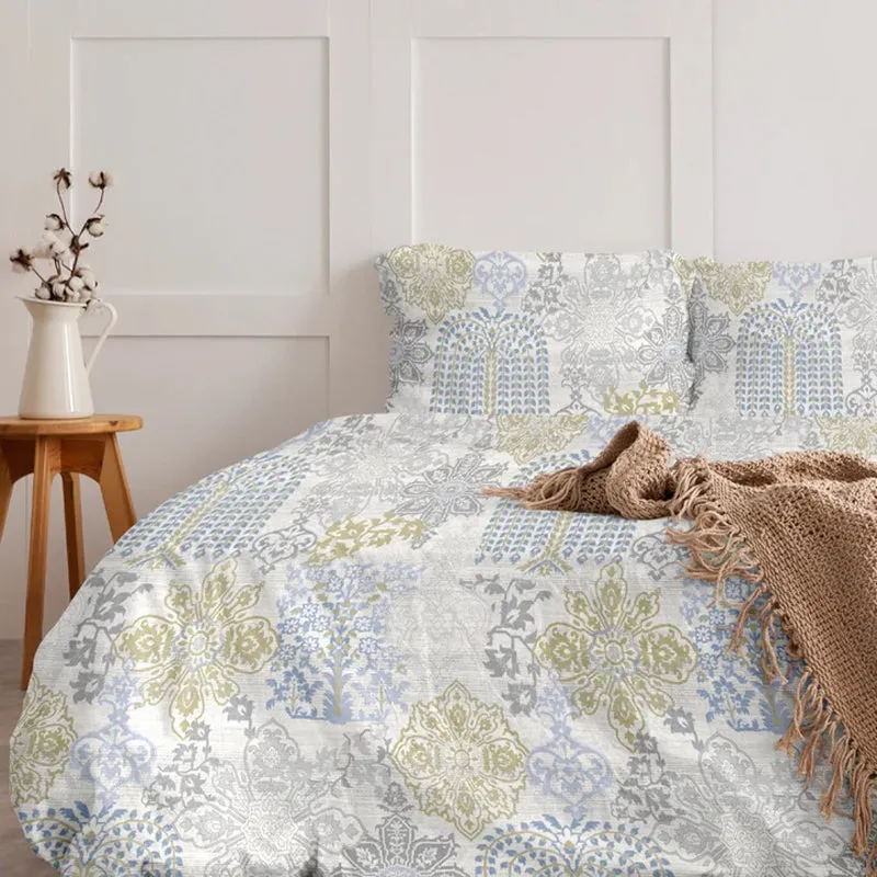 Pastel Brocade Printed Cotton Duvet Cover - Blue media 10