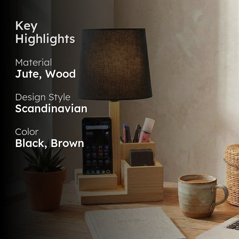 Hyve Desk Organiser Jute Table Lamp - Black,Brown media 2