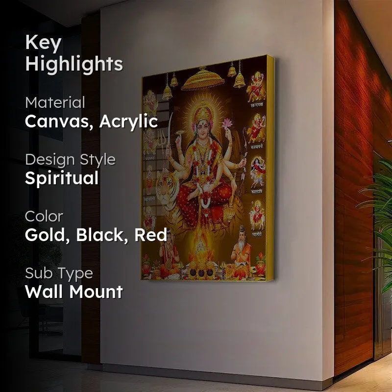 Matha Durga Spiritual Canvas Wall Art With Frame - Gold media 2
