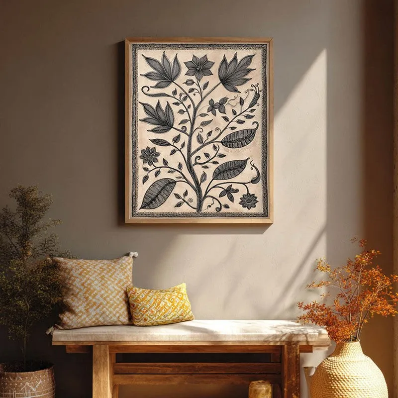 Floral Sketch Canvas Wall Painting With Brown Frame media 5