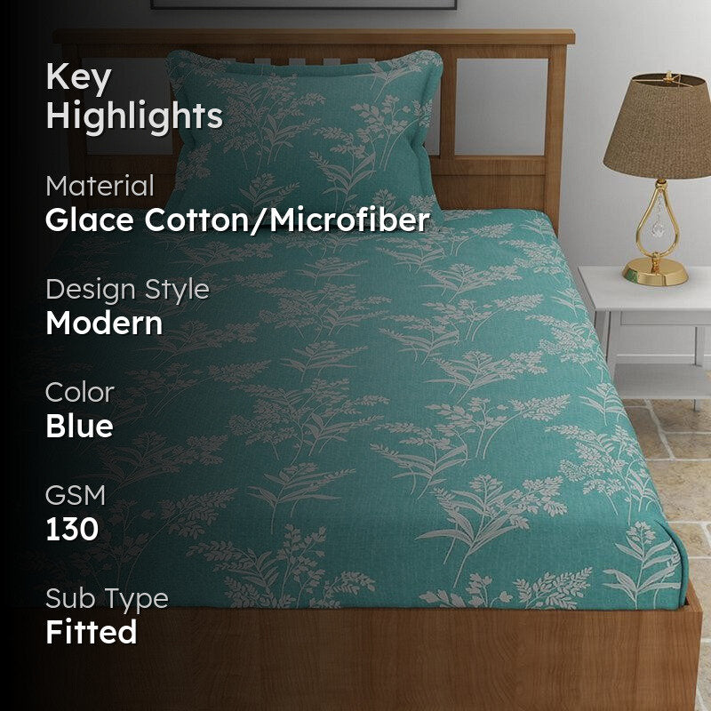 Cotinus Floral Microfiber Bedsheet (Aqua Green) - 130 GSM media 2
