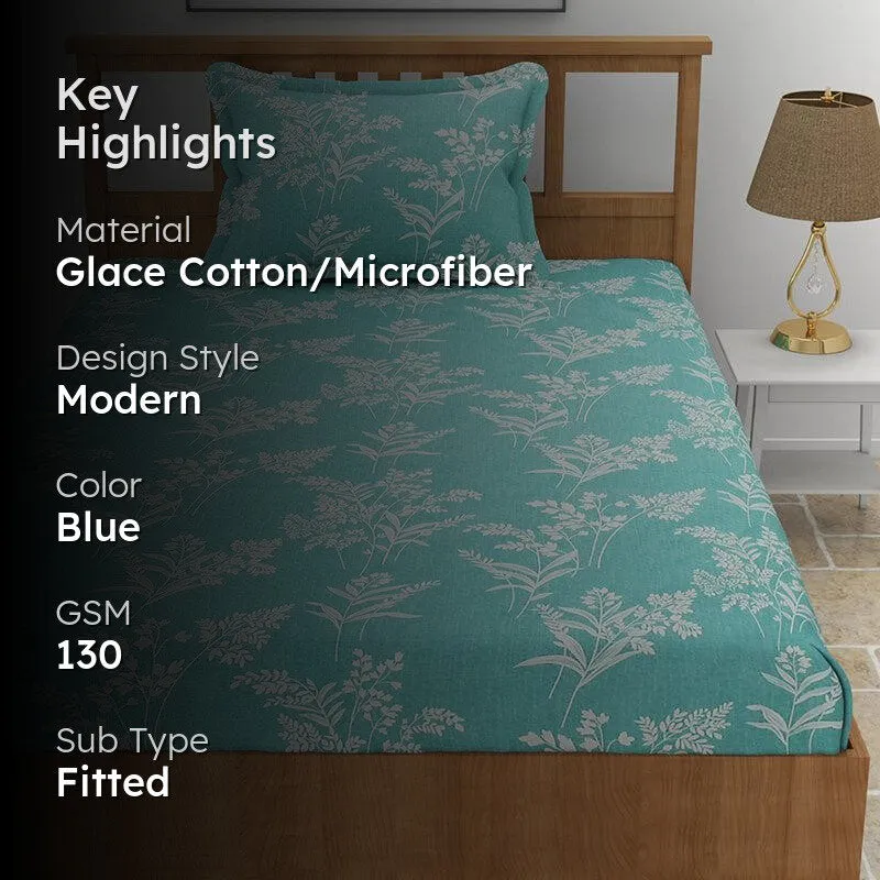 Cotinus Floral Microfiber Bedsheet (Aqua Green) - 130 GSM media 2