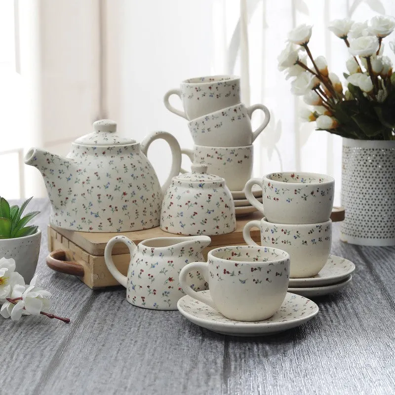 Petalbud Stoneware Tea Pot Set - Fifteen Piece Set media 1