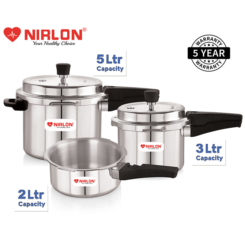 Nirlon Pressure Cooker (5000 mL/3000 mL/2000 mL) -  Set Of Three media 3