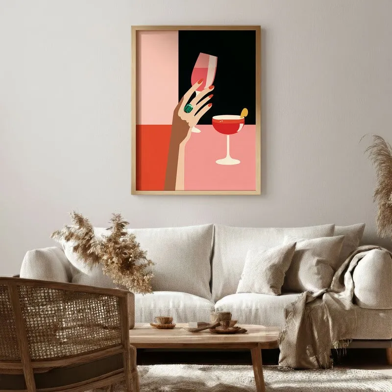Vintara Wine Sip Illustration Canvas Wall Painting With Brown Frame media 6