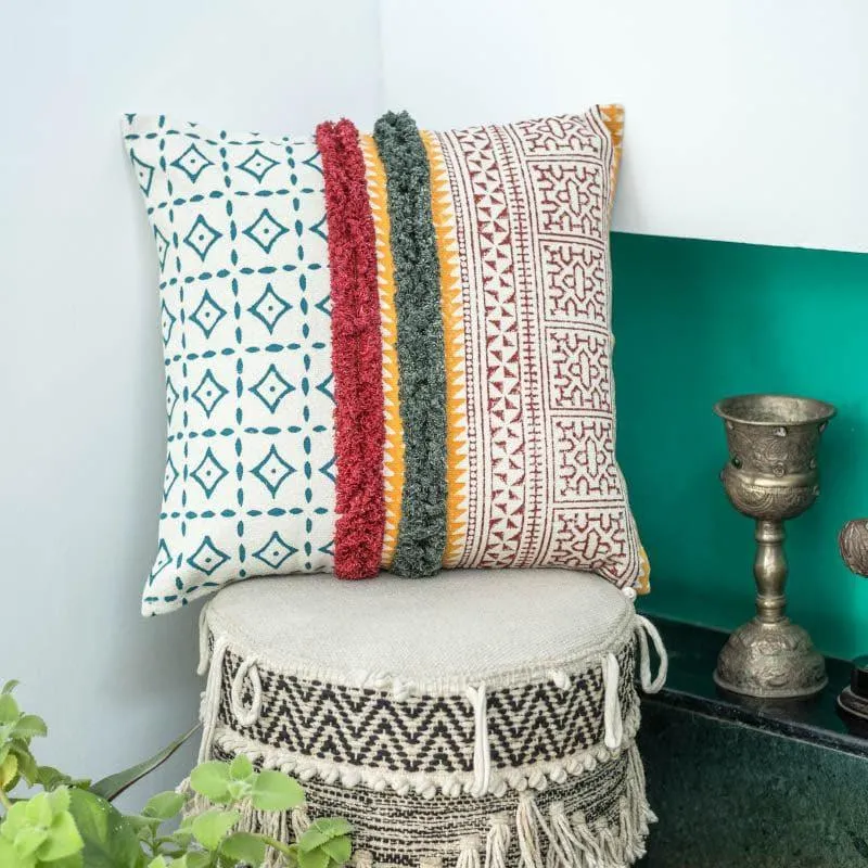 Multicolor Fringed Cushion Cover media 1