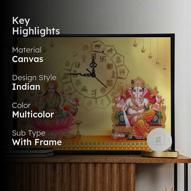 Lakshmi Ganesh Wall Art With Clock media 2