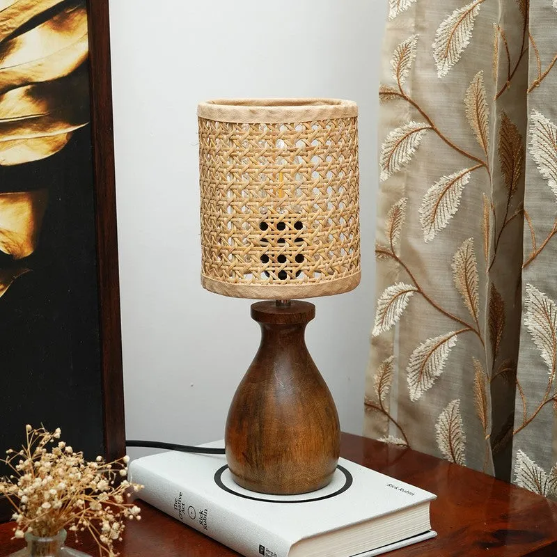 Emberra Loomis Wooden Base Cotton Table Lamp - Beige,Brown media 3
