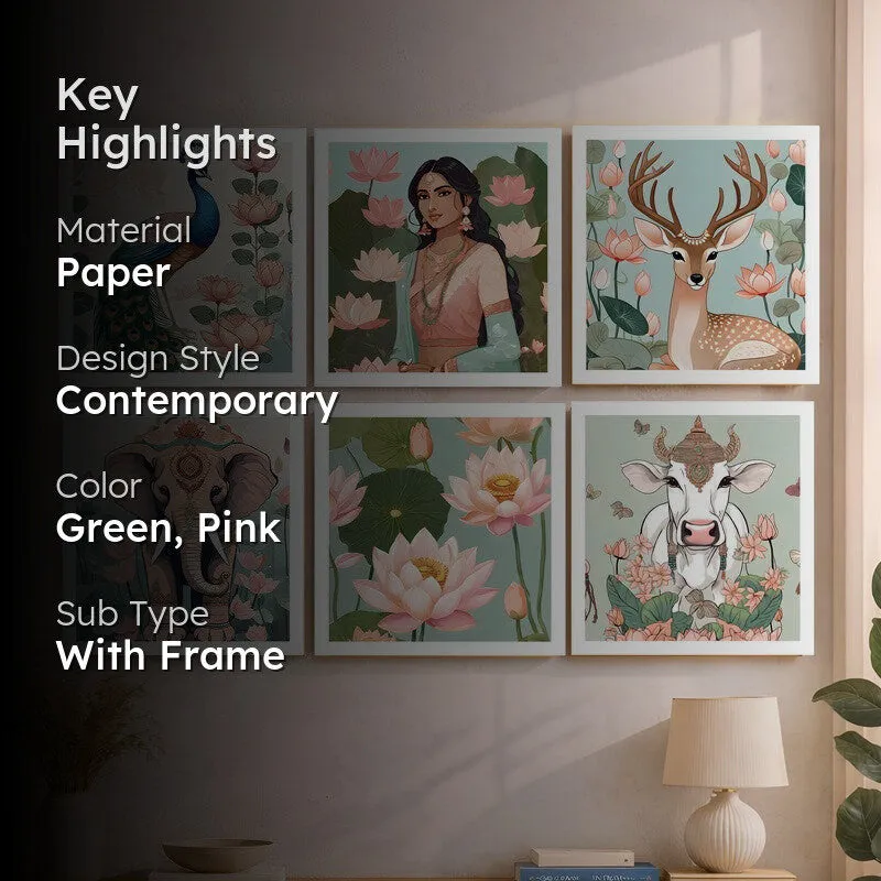 Temple Garden Paper Wall Painting With Frame - Set Of Six media 2