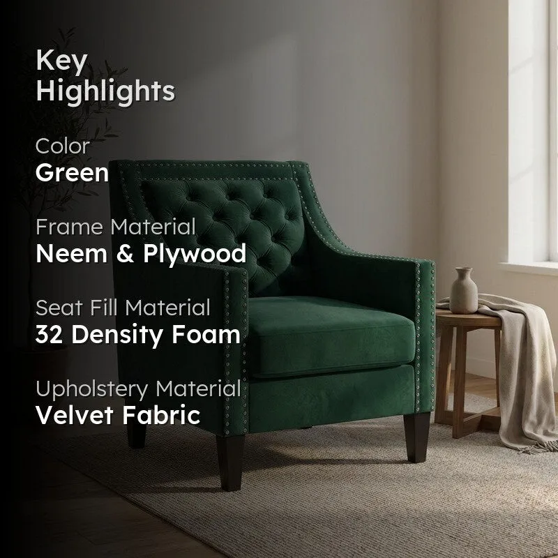 Softix Neem Wood Accent Chair - Green media 2